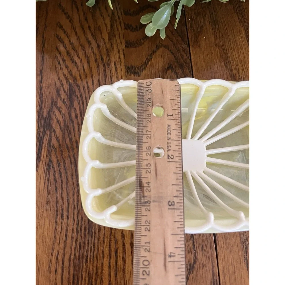 Vintage Yellow White Marbled Plastic Soap Dish Removable Drain Tray Retro New
